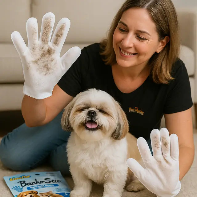 LUVA UMEDECIDA BANHO A SECO E HIDRATAÇÃO PARA CÃES E GATOS – A PARTIR DE 2 PACOTES