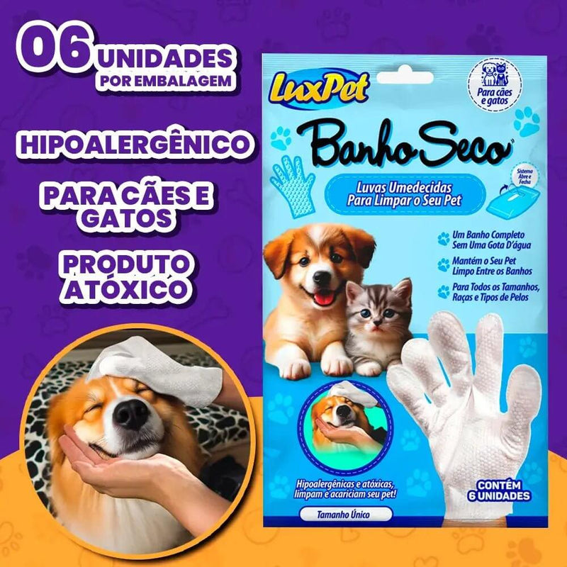 LUVA UMEDECIDA BANHO A SECO E HIDRATAÇÃO PARA CÃES E GATOS – A PARTIR DE 2 PACOTES